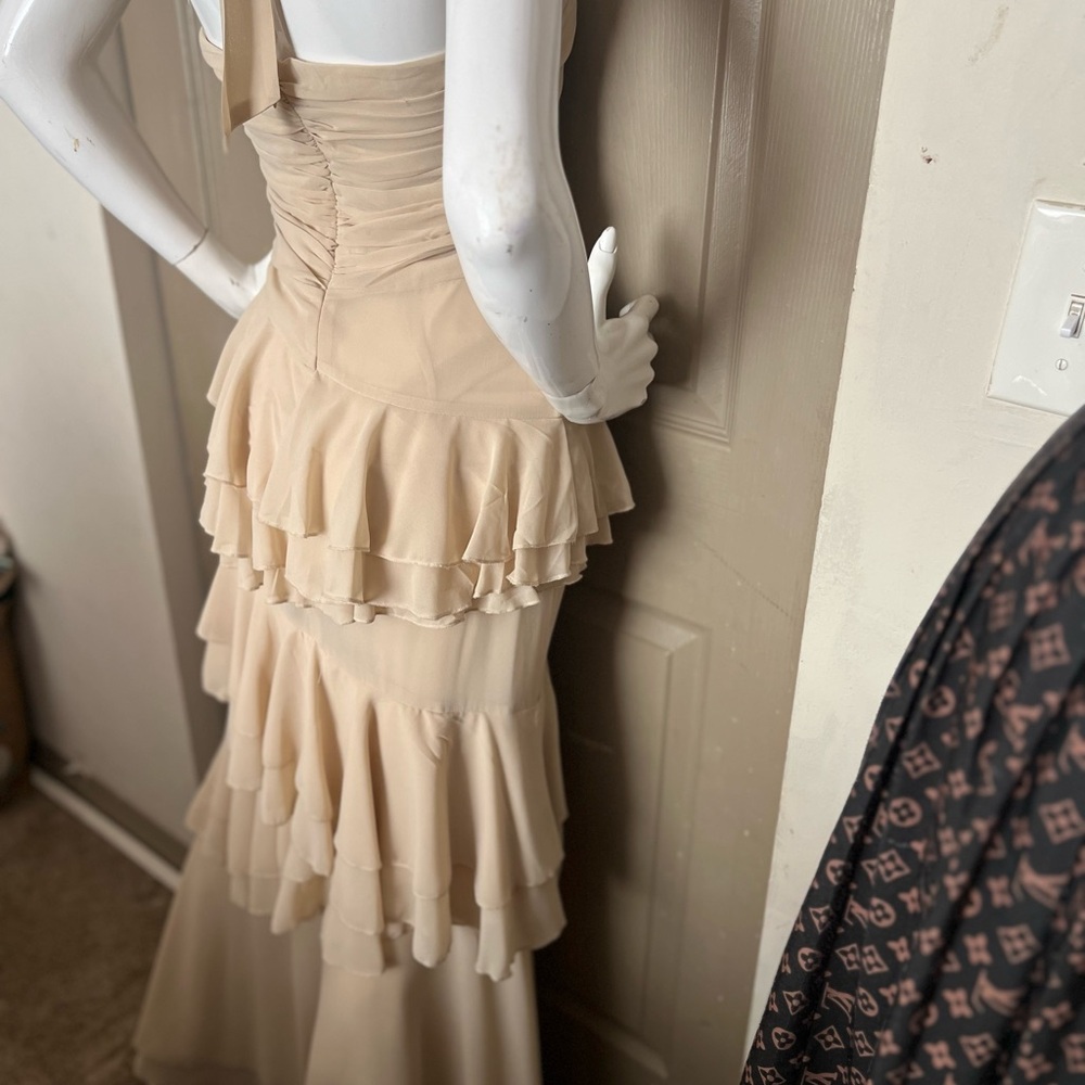 Champagne Strapless Ruffled Dress - Picture 2 of 4